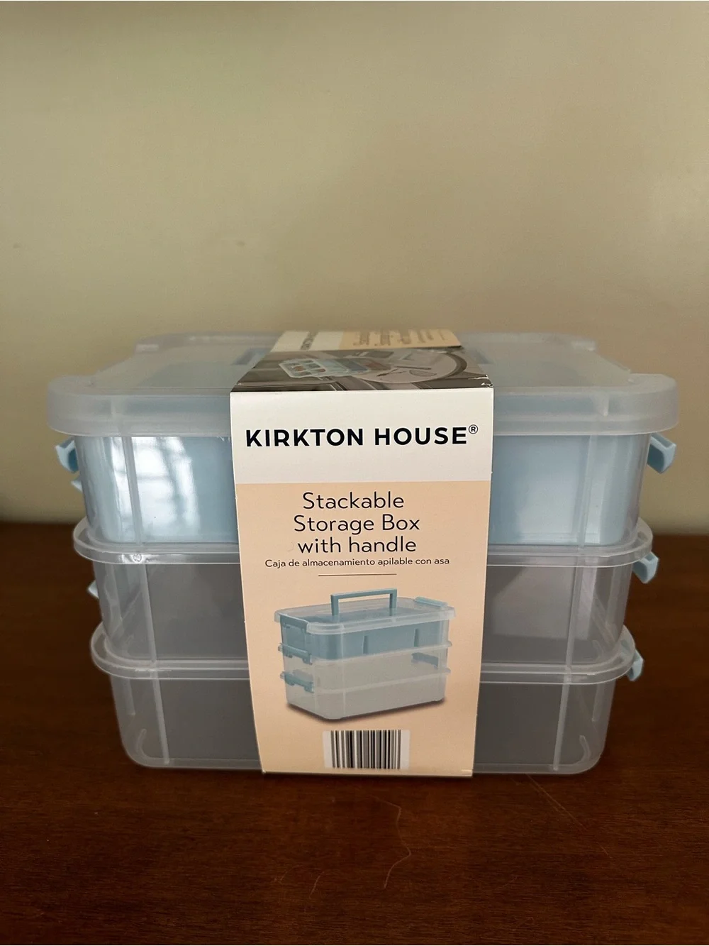 Kirkton House Stackable Storage Box w/Handle - 3 levels - Clear & Light Blue NWT